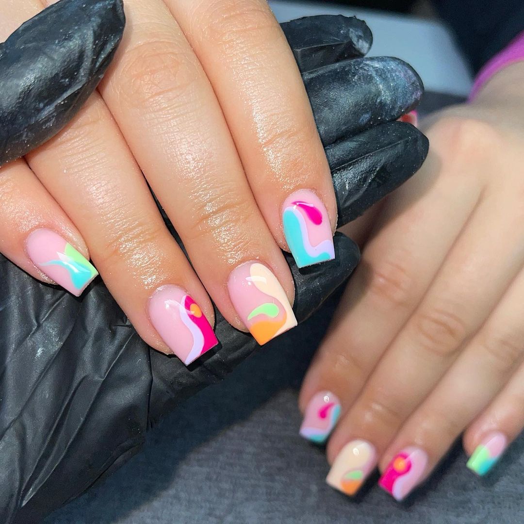 Short Square Abstract Colorful Pattern Nails Short Square Abstract Colorful Pattern Nails — Classy Concert Nails