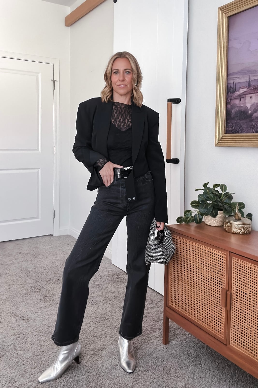 Black Blazer With Lace Top And Silver Boots Black Blazer With Lace Top And Silver Boots — Classy Concert Outfits