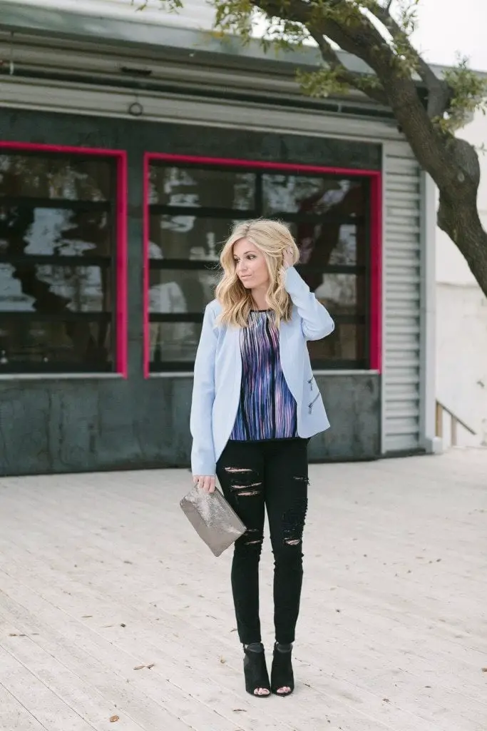 Light Blue Blazer With Distressed Jeans Light Blue Blazer With Distressed Jeans — Classy Concert Outfits