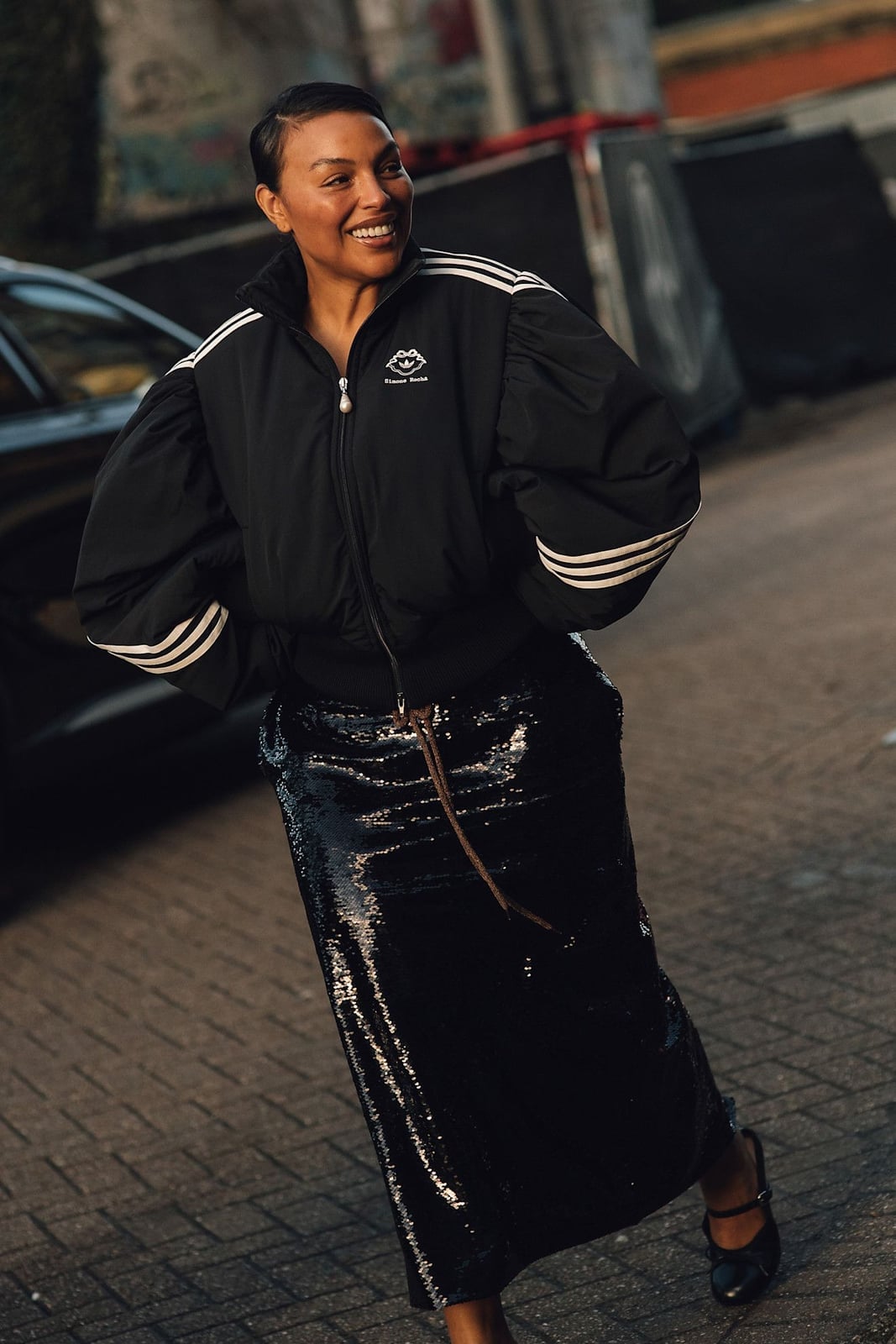 Bomber Jacket Over Sequin Maxi Skirt Bomber Jacket Over Sequin Maxi Skirt — Classy Concert Outfits