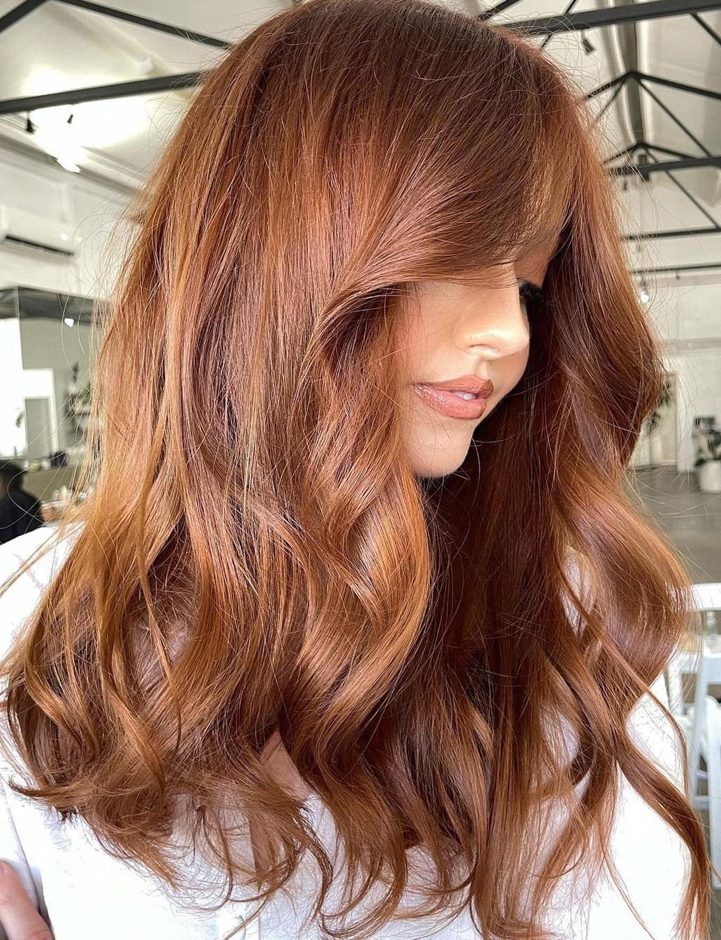 Rose Copper Mid-Back With Blonde Highlights — Classy Copper Hair Color