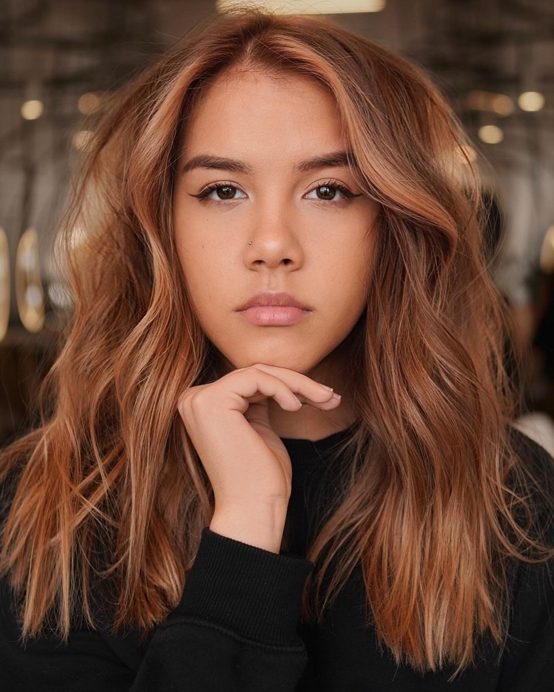 Natural Copper Mid-Back Length Waves — Classy Copper Hair Color