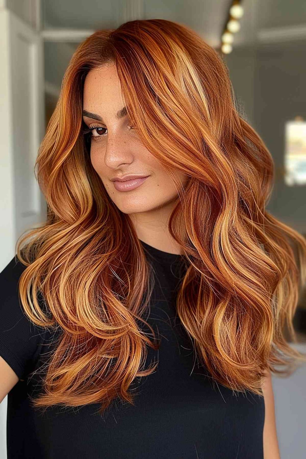 Copper Mid-Back With Lighter Highlights Wavy — Classy Copper Hair Color