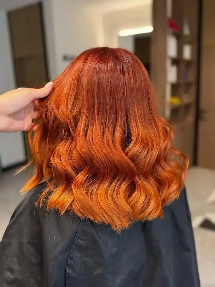 Vivid Orange Copper Mid-Back With Blonde Balayage — Classy Copper Hair Color
