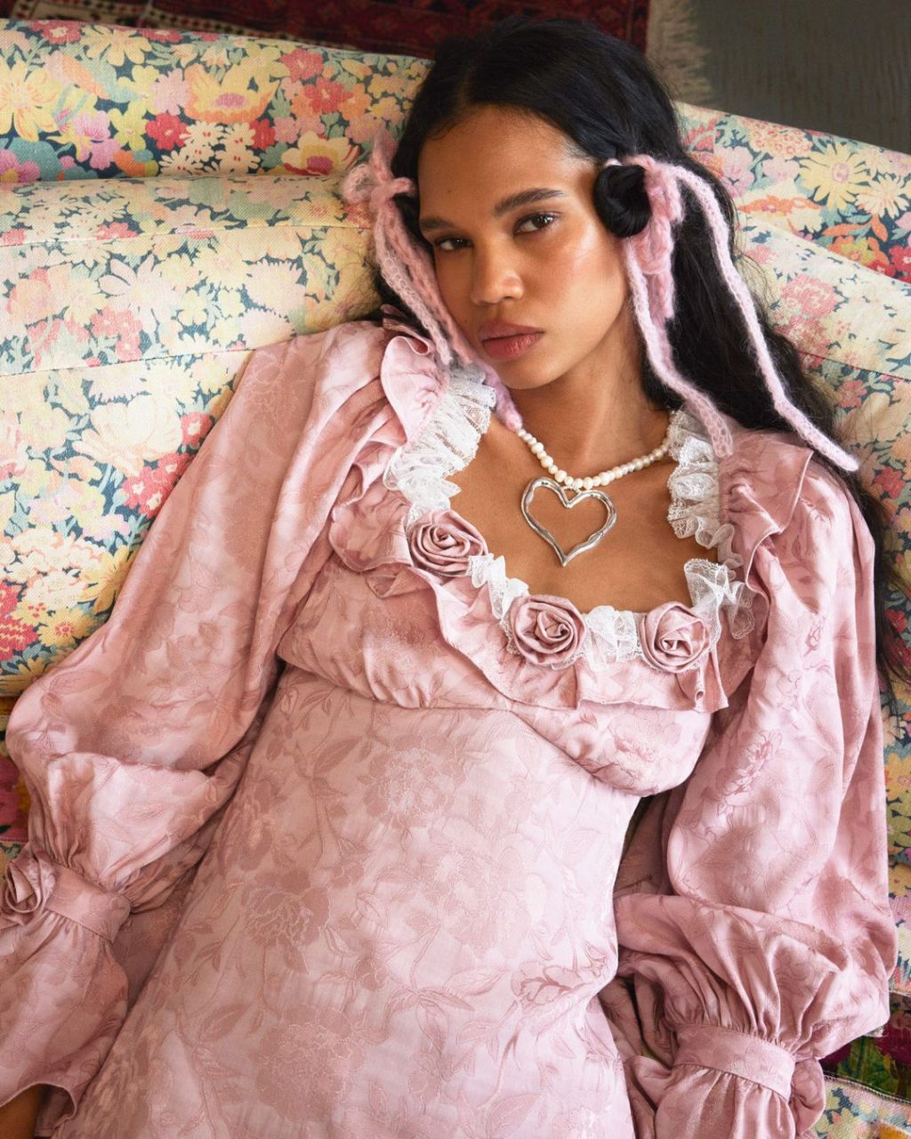 Pink Brocade Dress with Heart Pendant Pink Brocade Dress with Heart Pendant — Classy Coquette Outfits