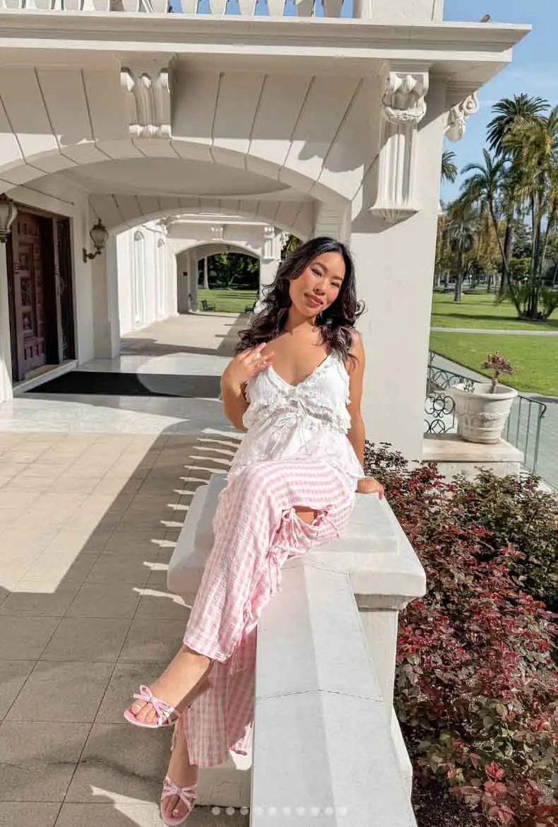 Gingham Wide-Leg Pants and Ruffled Camisole Gingham Wide-Leg Pants and Ruffled Camisole — Classy Coquette Outfits