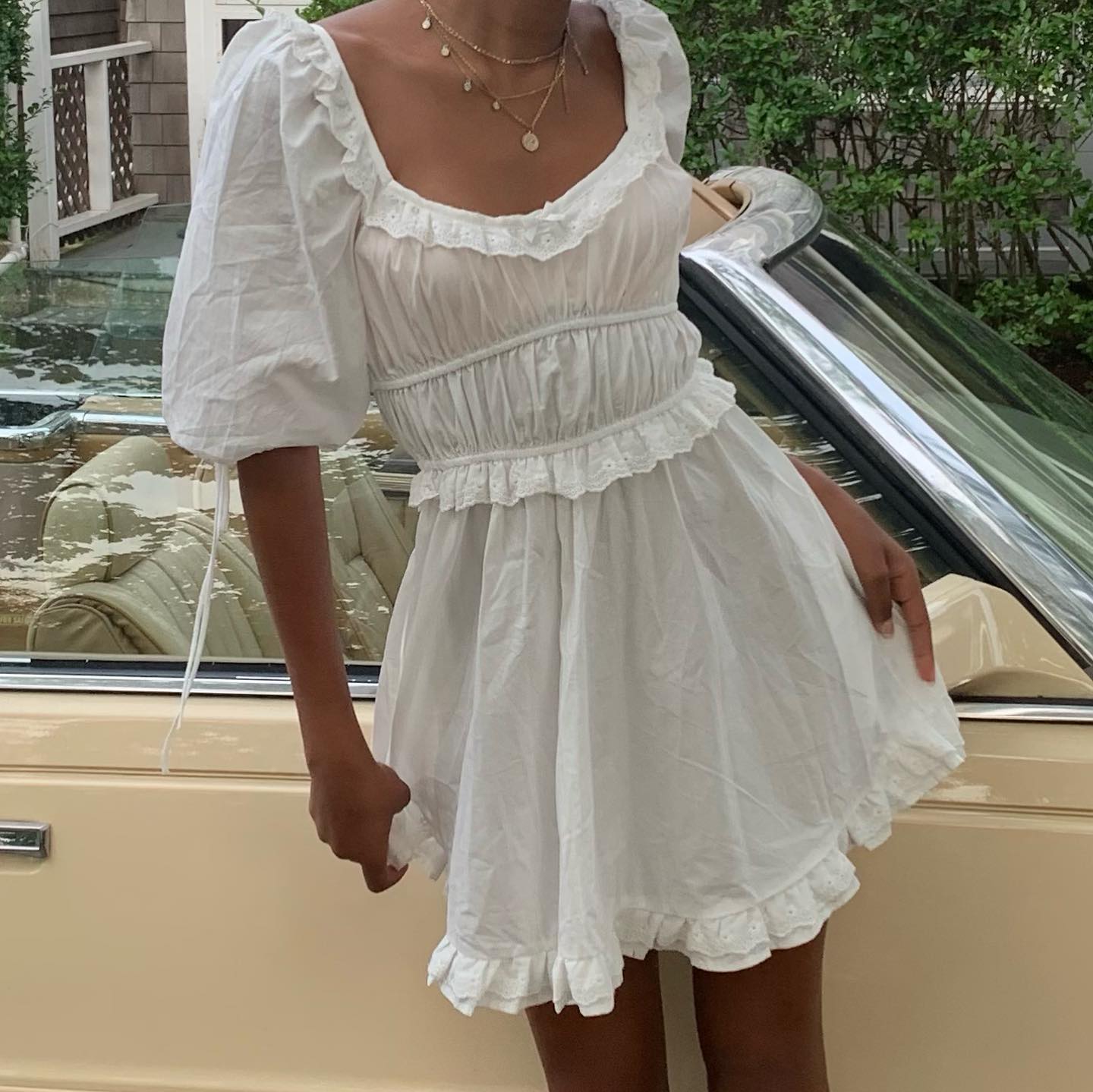 White Ruffled Mini Dress with Smocked Waist White Ruffled Mini Dress with Smocked Waist — Classy Coquette Outfits