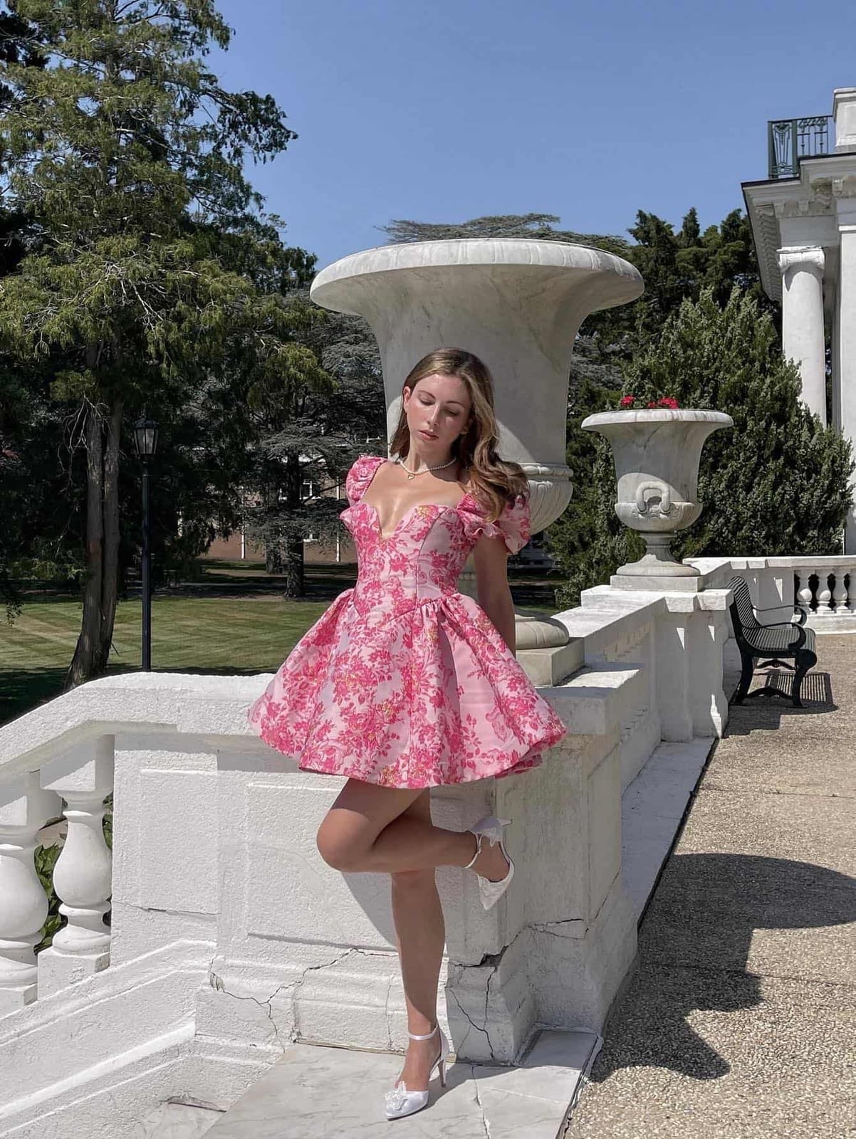 Pink Floral Puff Sleeve Sweetheart Neckline Dress Pink Floral Puff Sleeve Sweetheart Neckline Dress — Classy Coquette Outfits