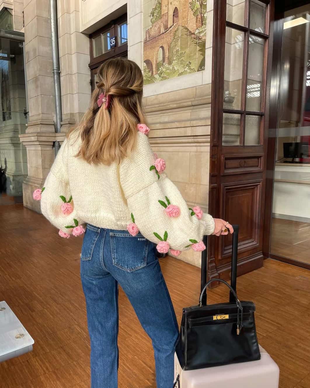 Cream Floral Applique Sweater Blue Jeans Cream Floral Applique Sweater Blue Jeans — Classy Coquette Outfits