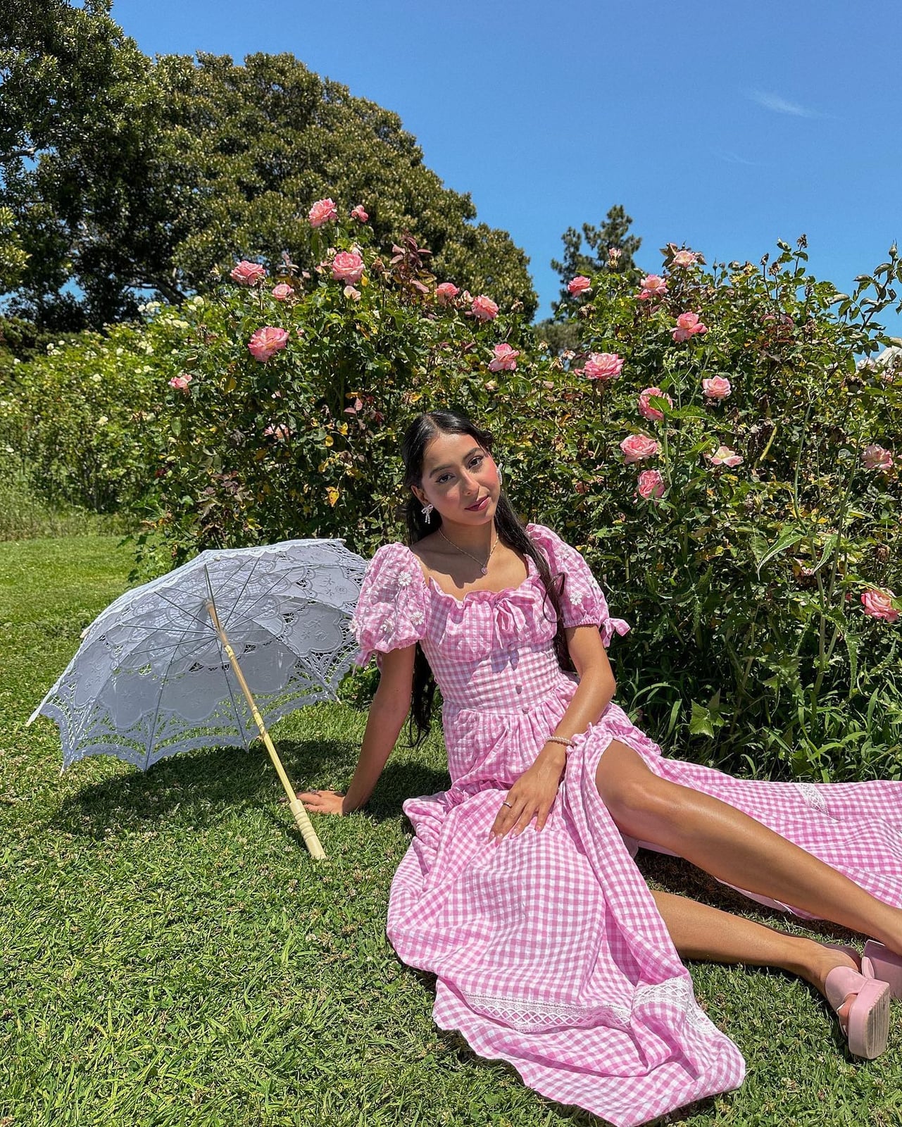 Pink Gingham Maxi Dress with Puff Sleeves Pink Gingham Maxi Dress with Puff Sleeves — Classy Coquette Outfits
