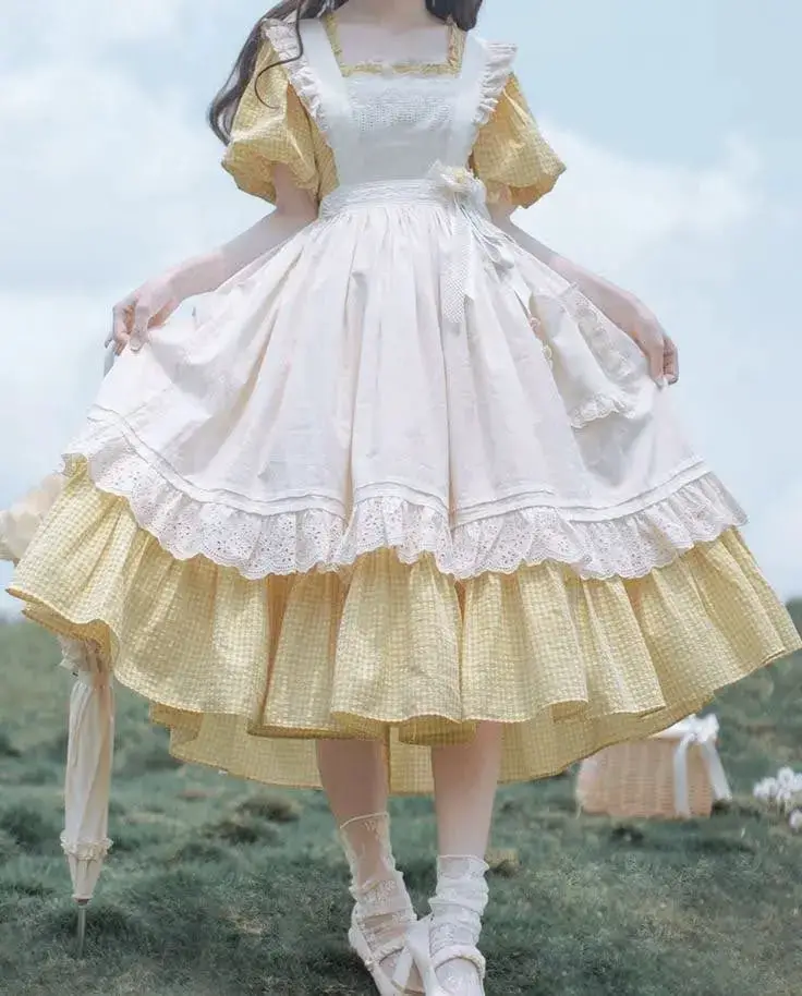 Yellow Gingham Dress with White Apron Top Yellow Gingham Dress with White Apron Top — Classy Coquette Outfits