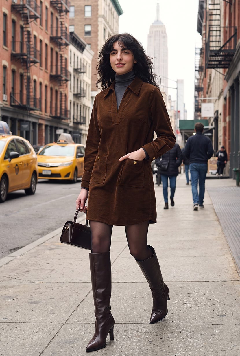 Abby Corduroy Dress - Brown