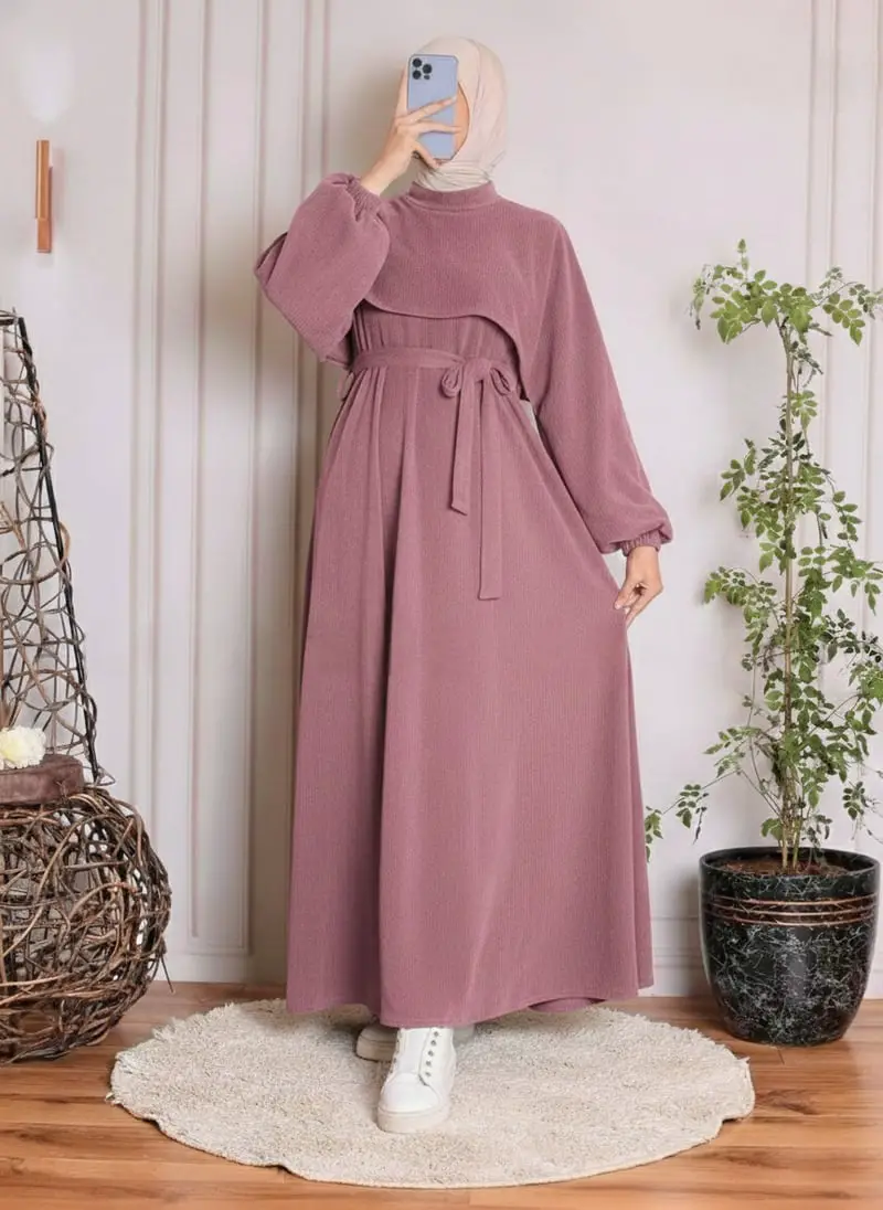 Mauve Corduroy Maxi Dress With Empire Waist Mauve Corduroy Maxi Dress With Empire Waist — Classy Corduroy Dress