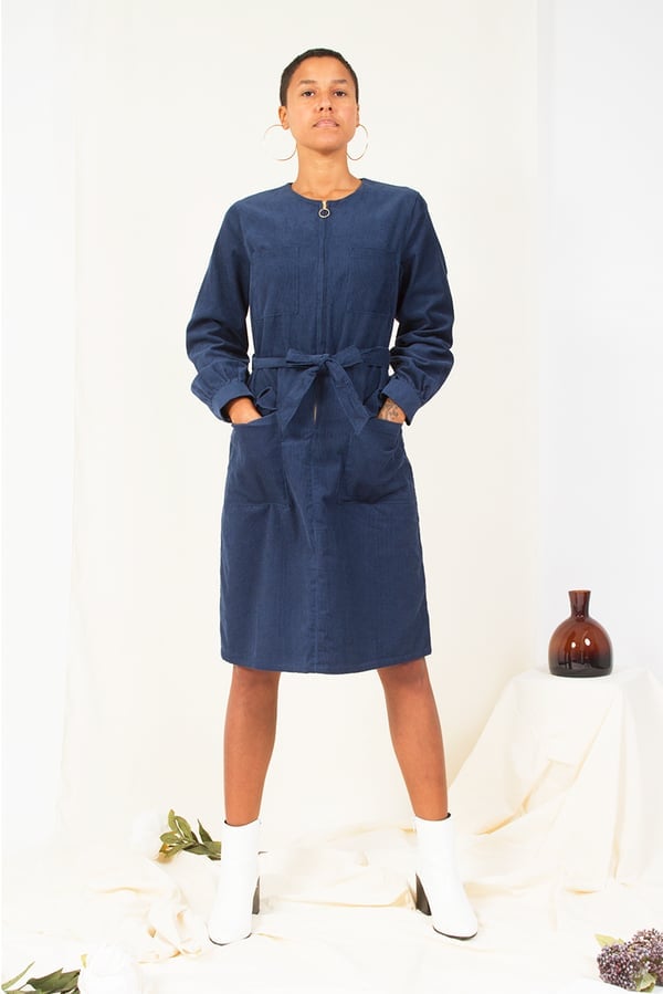 Blue Corduroy Shirt Dress With Tie Belt Blue Corduroy Shirt Dress With Tie Belt — Classy Corduroy Dress
