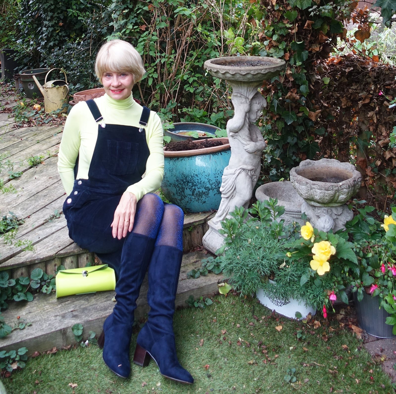 Navy Corduroy Pinafore Dress With Yellow Turtleneck Navy Corduroy Pinafore Dress With Yellow Turtleneck — Classy Corduroy Dress