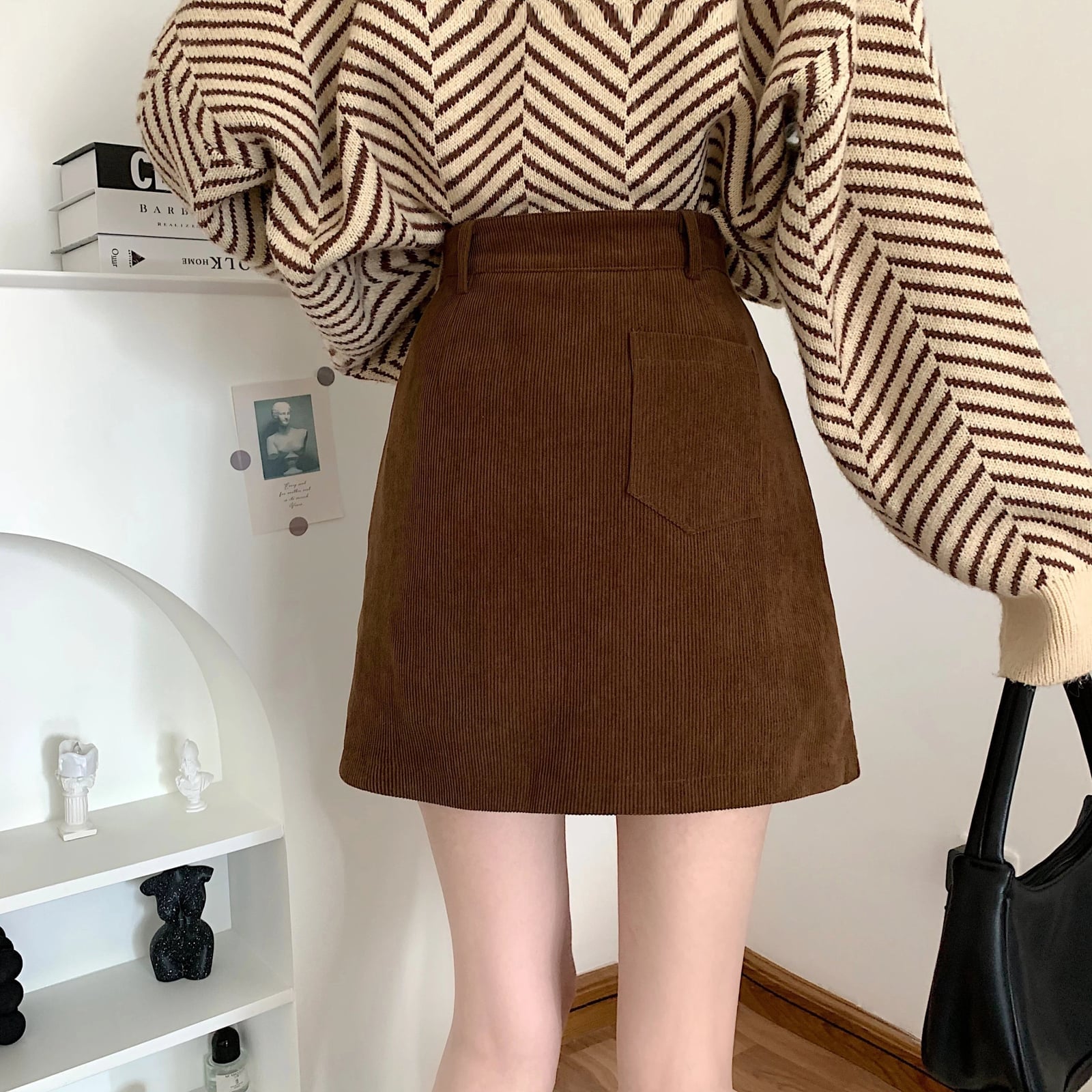 Brown Corduroy Mini Skirt with Chevron Knit Sweater Brown Corduroy Mini Skirt with Chevron Knit Sweater — Classy Corduroy Skirt Outfit