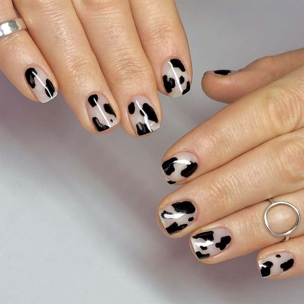 Minimalist Black and White Short Square Nails Minimalist Black and White Short Square Nails — Classy Cow Print Nails