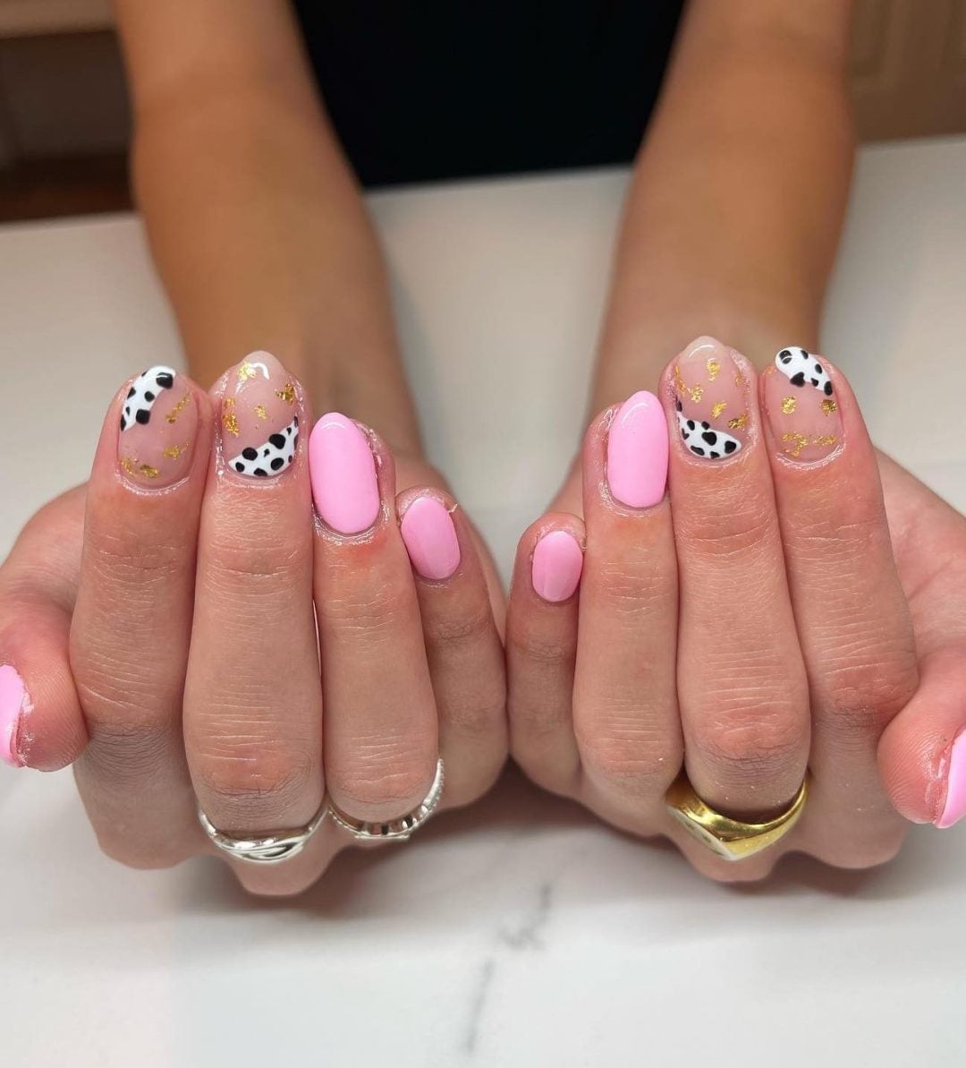 Bright Pink Almond Nails with Cow Print Accents Bright Pink Almond Nails with Cow Print Accents — Classy Cow Print Nails