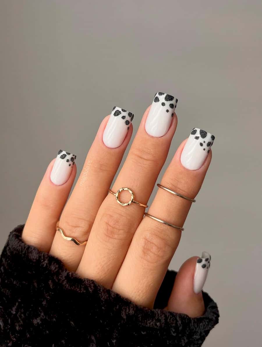 Milky White Soft Square with Black and White Tips Milky White Soft Square with Black and White Tips — Classy Cow Print Nails