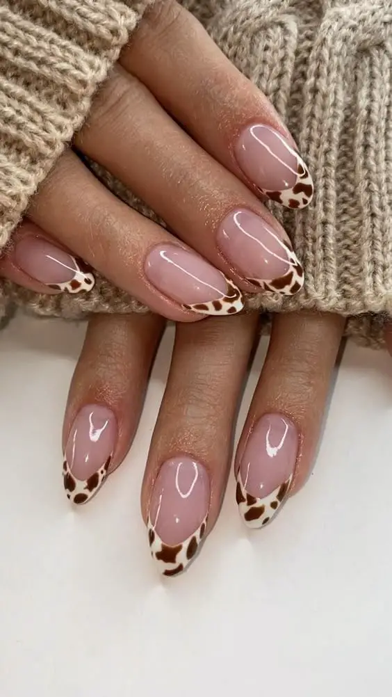 Brown and White Cow Print French Tip Almond Nails Brown and White Cow Print French Tip Almond Nails — Classy Cow Print Nails