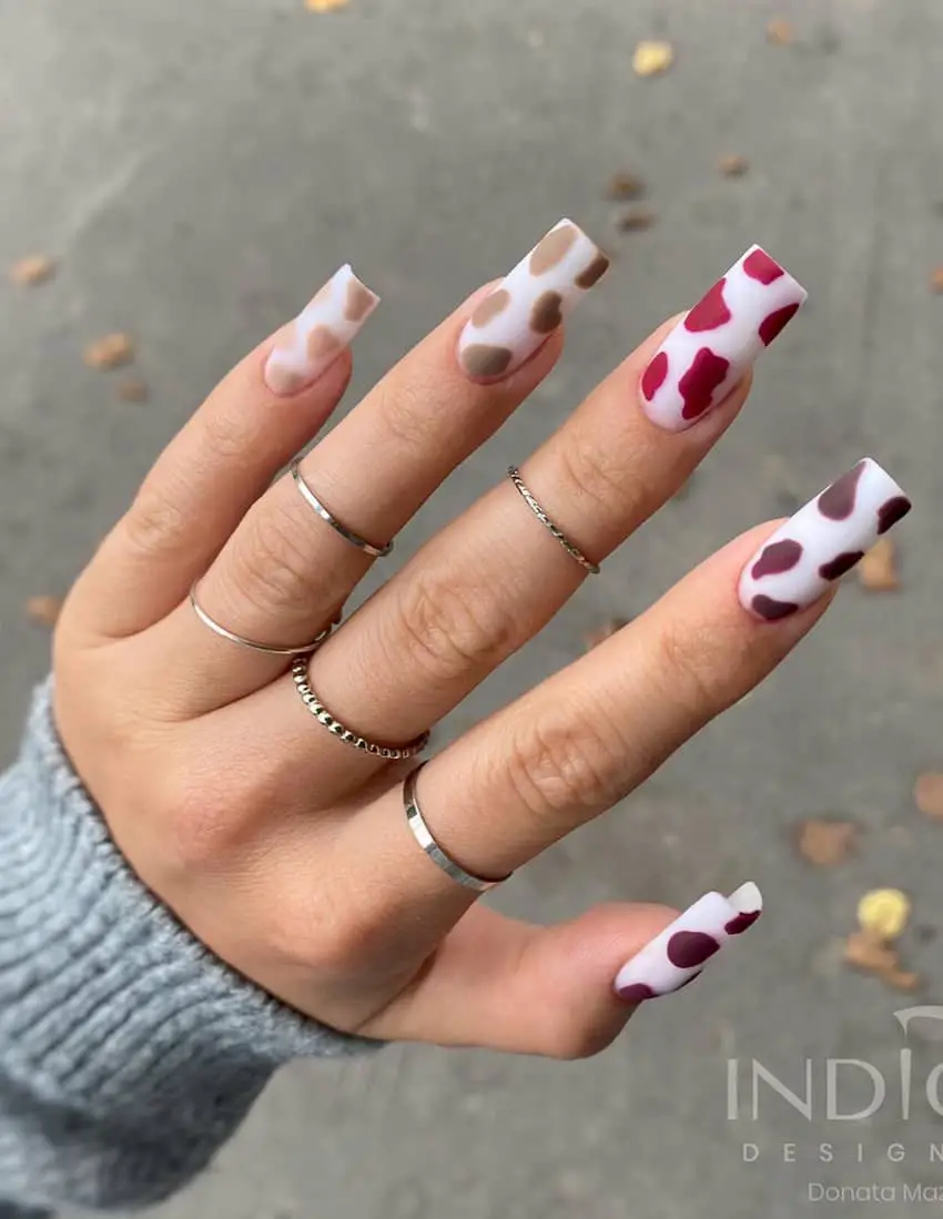 Matte Nude Base Long Square Cow Print Nails Matte Nude Base Long Square Cow Print Nails — Classy Cow Print Nails