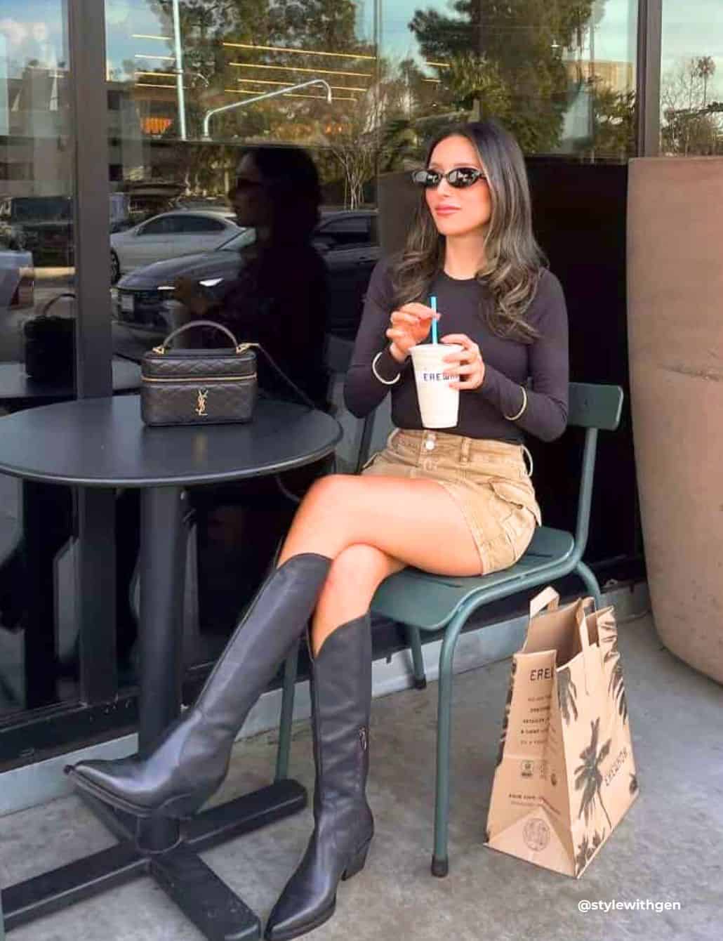 Fitted Top With Tan Denim Mini Skirt Fitted Top With Tan Denim Mini Skirt — Classy Cowgirl Outfits