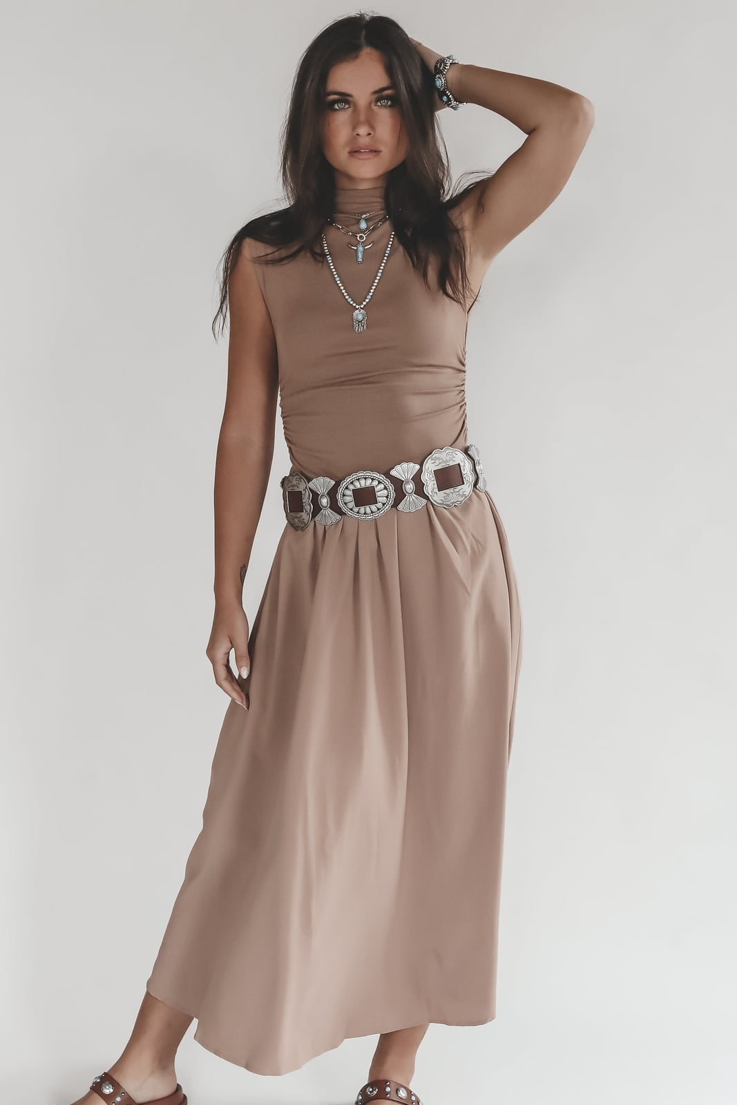 Mock Neck Dress With Pleated Maxi Skirt Mock Neck Dress With Pleated Maxi Skirt — Classy Cowgirl Outfits