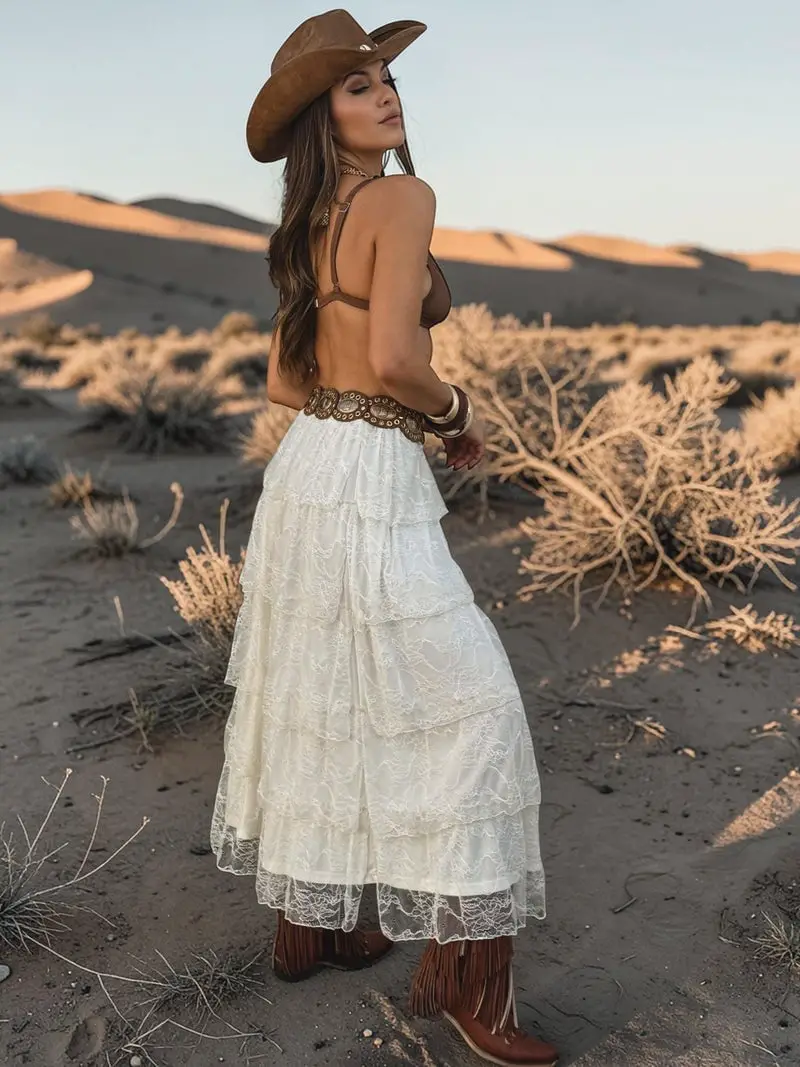 Bikini Top With Tiered Lace Maxi Skirt Bikini Top With Tiered Lace Maxi Skirt — Classy Cowgirl Outfits