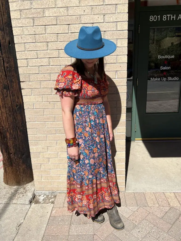 Floral Maxi Dress With Red Puff-Sleeve Top Floral Maxi Dress With Red Puff-Sleeve Top — Classy Cowgirl Outfits