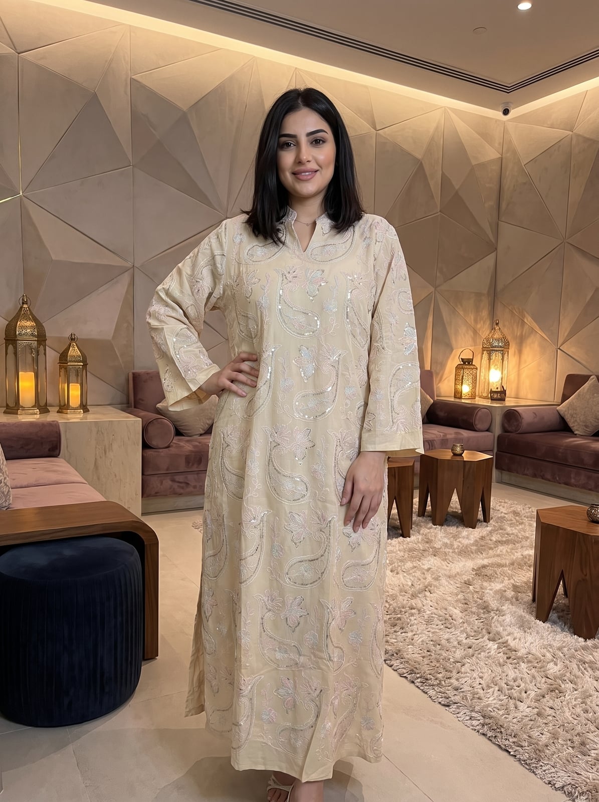 Cream Maxi Dress With Paisley Embroidery Cream Maxi Dress With Paisley Embroidery — Classy Cream Outfits