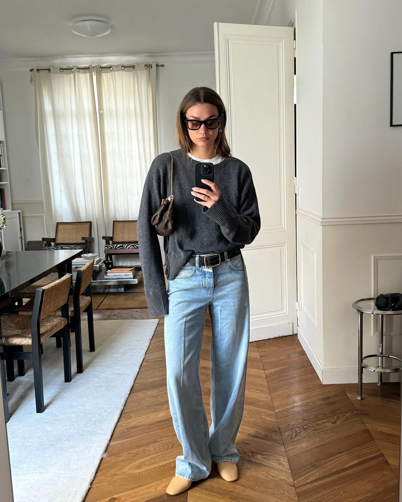 Gray Crewneck Over White T-Shirt with Light Blue Jeans and Loafers — Classy Crewneck Outfits