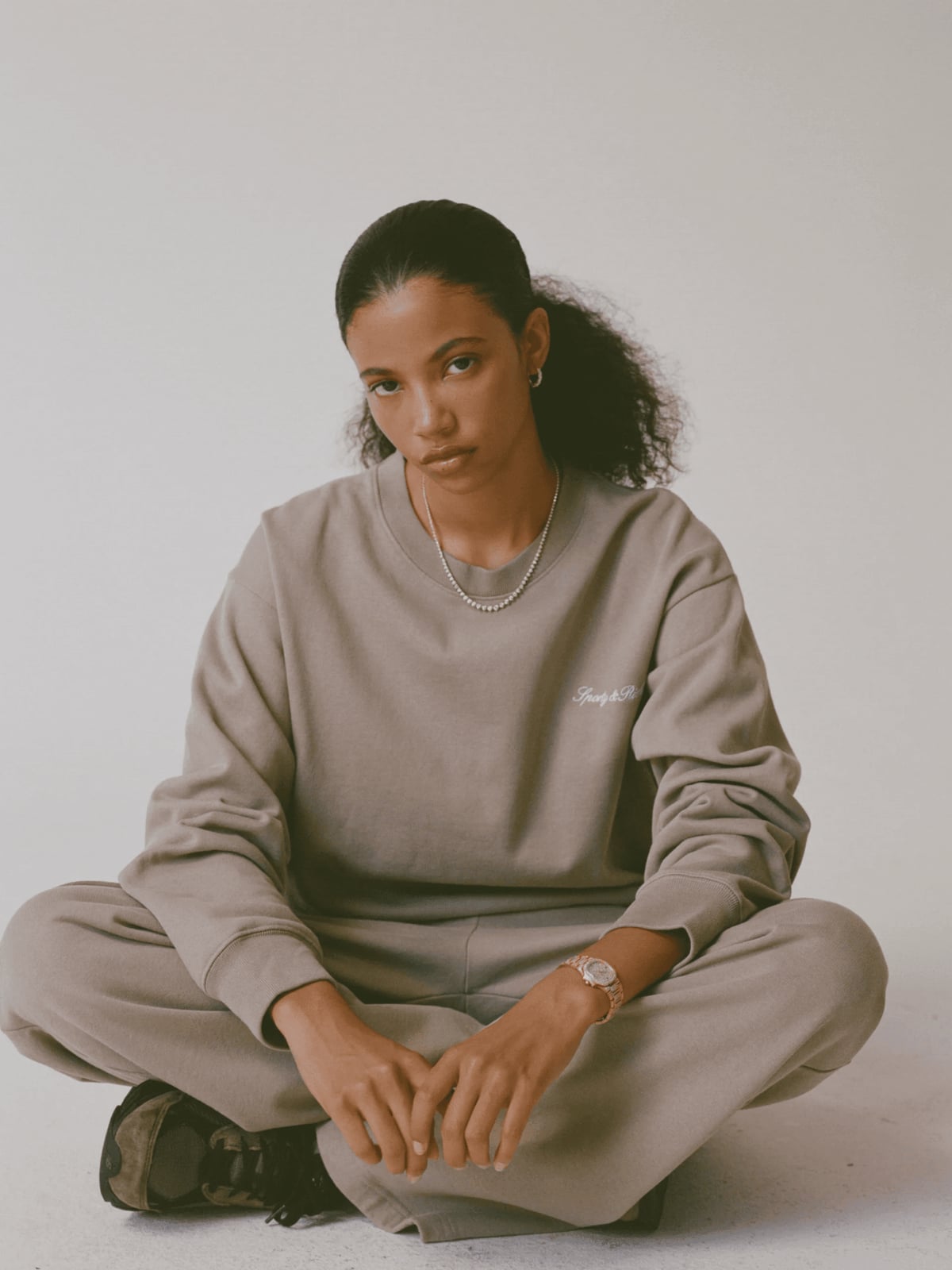 Taupe Matching Set of Crewneck Sweatshirt and Sweatpants — Classy Crewneck Outfits