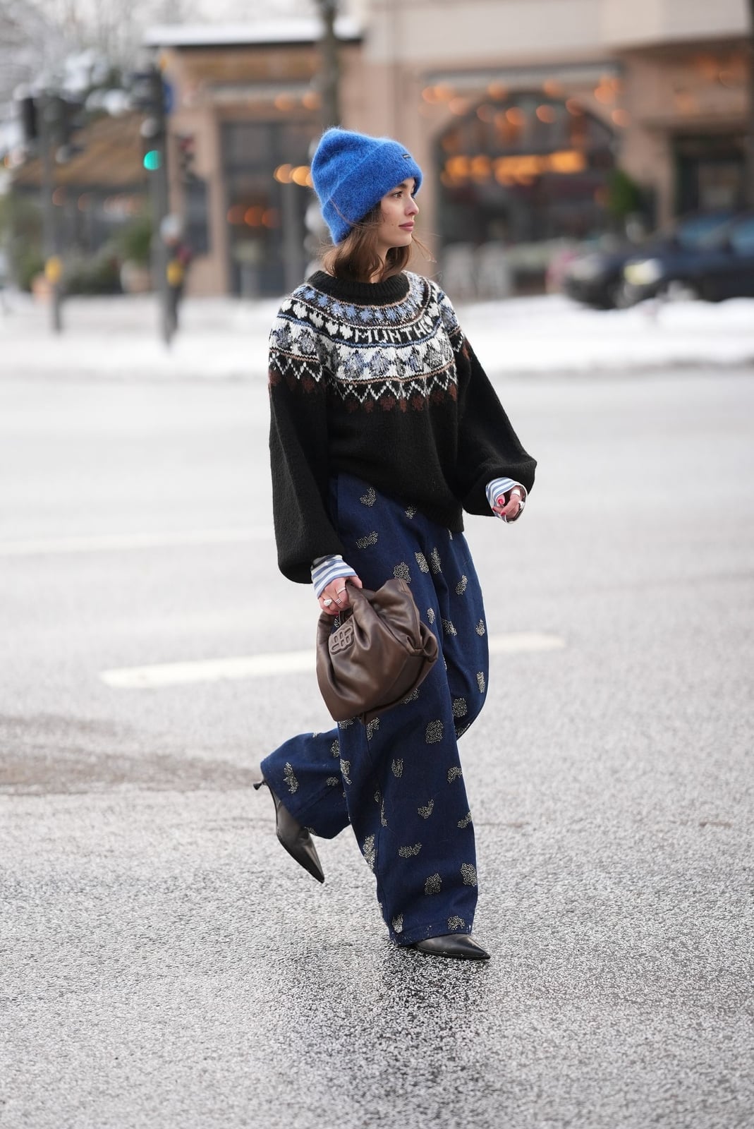 Fair Isle Crewneck with Patterned Trousers and Beanie — Classy Crewneck Outfits