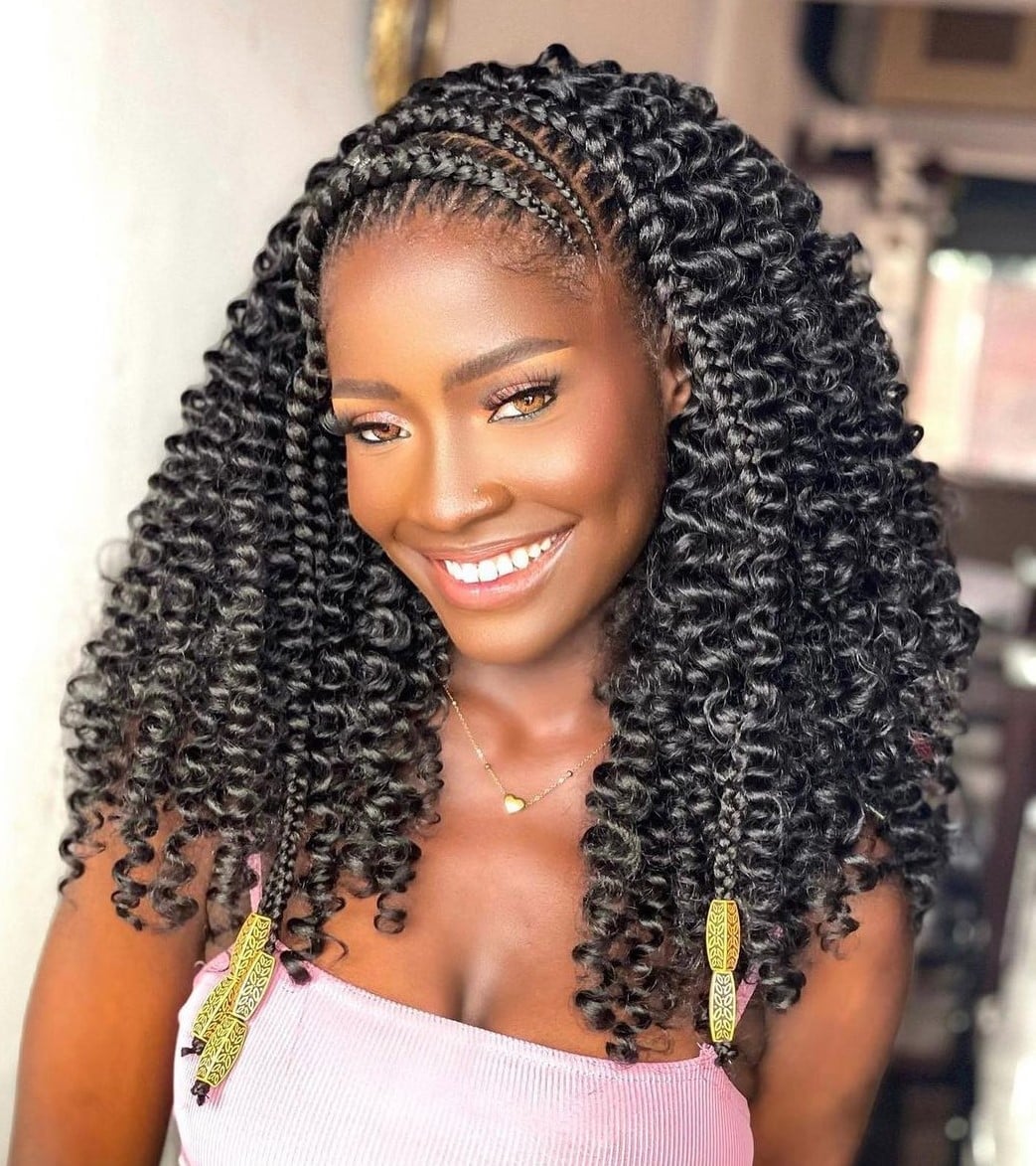 Mid-Back Crochet Braids With Curls and Black With Blonde Highlights — Classy Crochet Hair