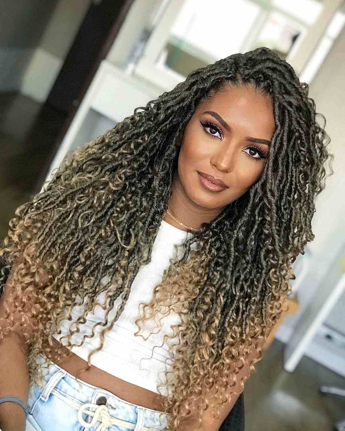 Mid-Back Ombre Locs With Curls — Classy Crochet Hair