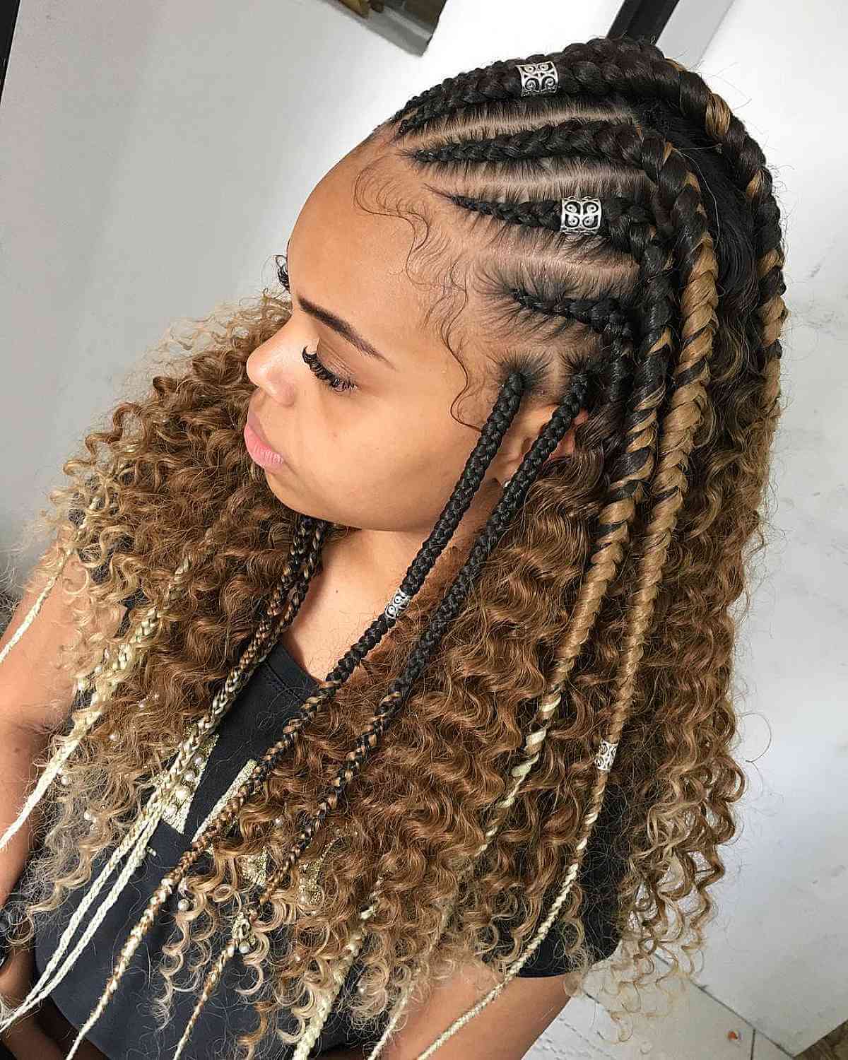 Mid-Back Mixed Braids And Curls, Curly — Classy Crochet Hair