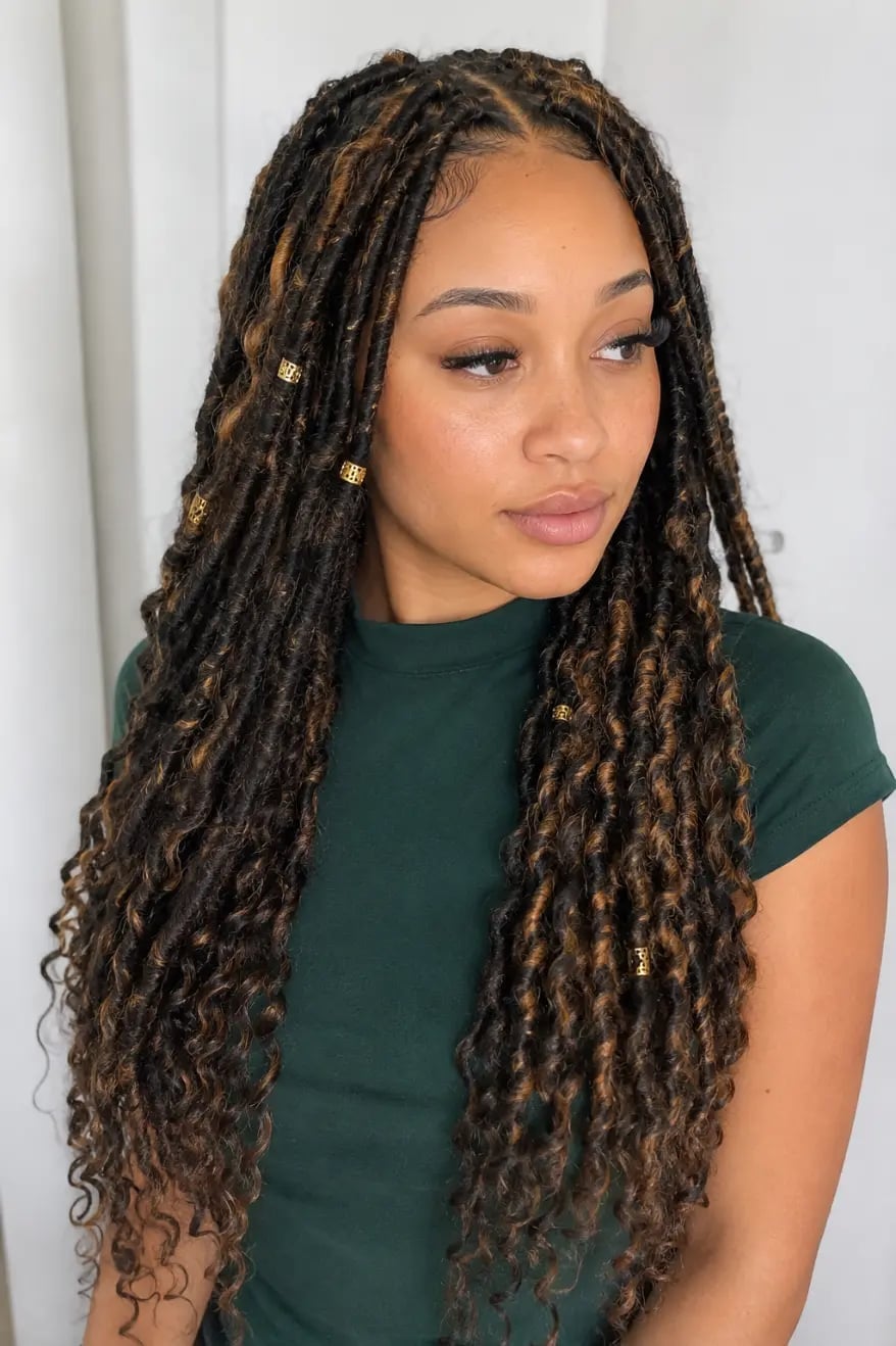 Mid-Back Locs With Curly Ends And Beads — Classy Crochet Hair