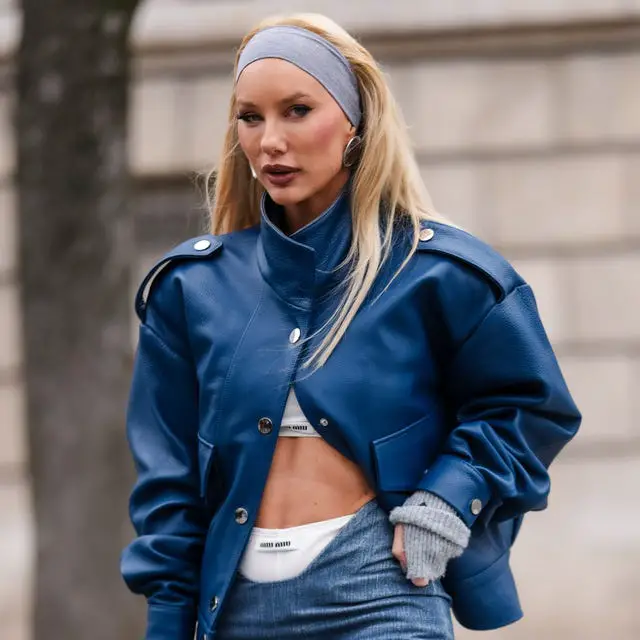 Royal Blue Faux Leather Cropped Jacket — Classy Cropped Jacket Outfits