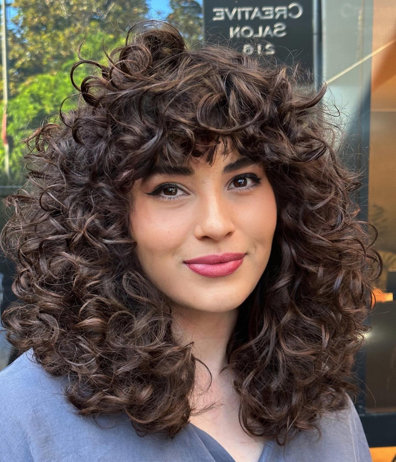 Mid-Back Curls With Full Bangs Mid-Back Curls With Full Bangs — Classy Curly Hair Hairstyles