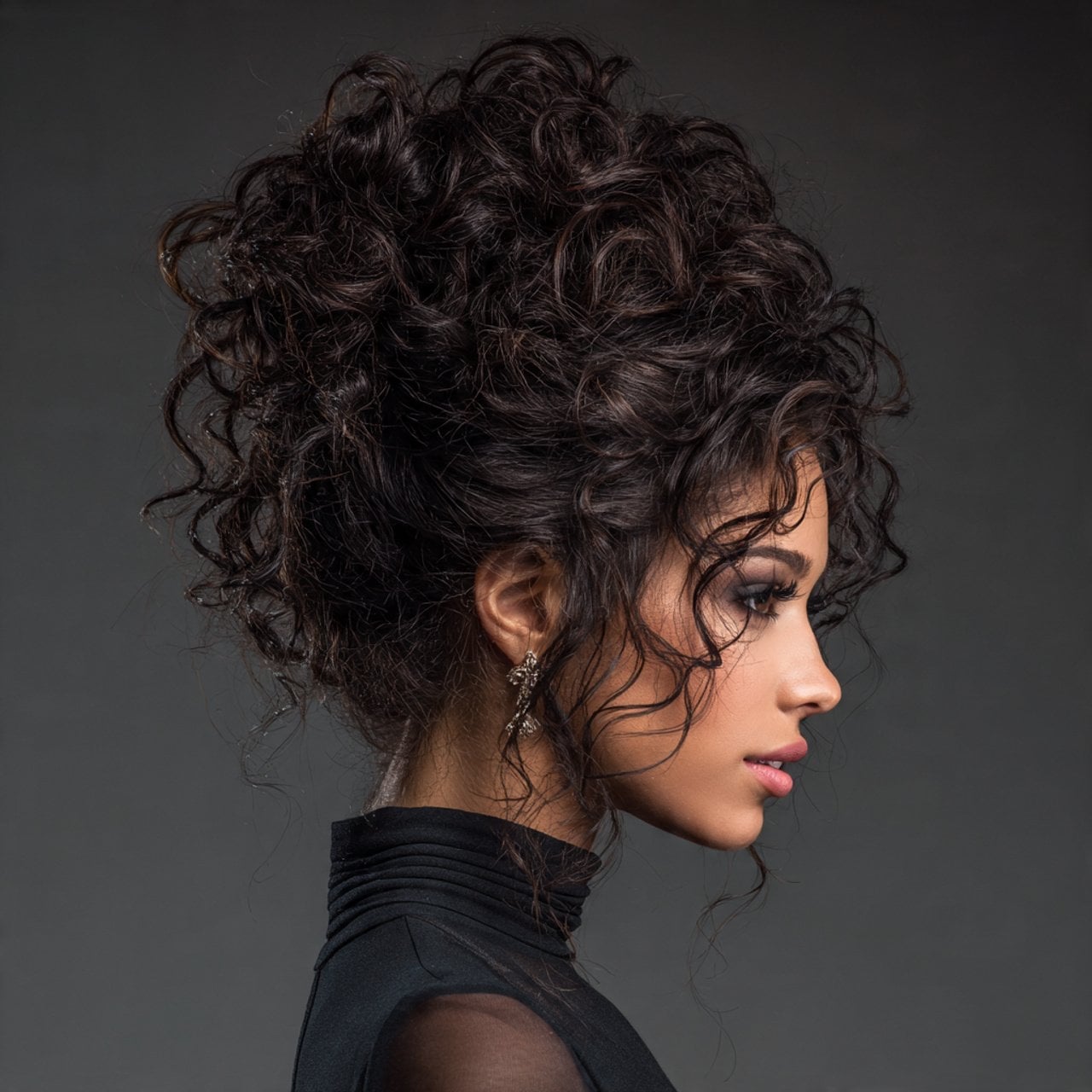 Voluminous Dark Brown Curly Updo Voluminous Dark Brown Curly Updo — Classy Curly Updo
