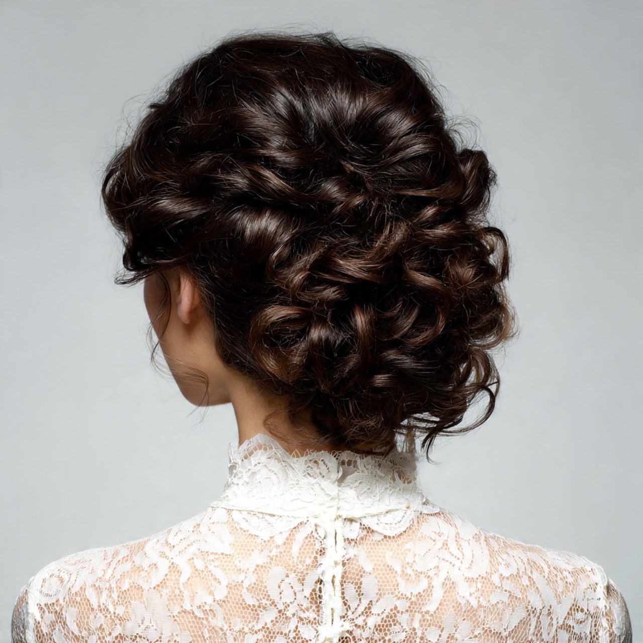 Elegant Dark Brown Curly Chignon Elegant Dark Brown Curly Chignon — Classy Curly Updo