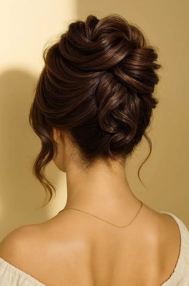 Polished Dark Brown Wavy Updo Polished Dark Brown Wavy Updo — Classy Curly Updo