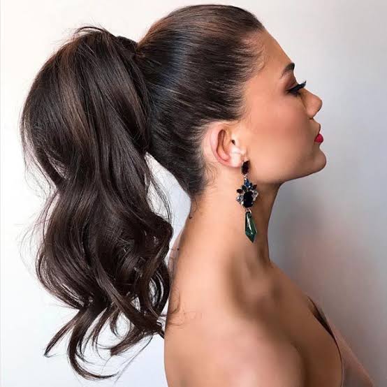 Dark Brown High Ponytail With Deep Waves Dark Brown High Ponytail With Deep Waves — Classy Dance Hair