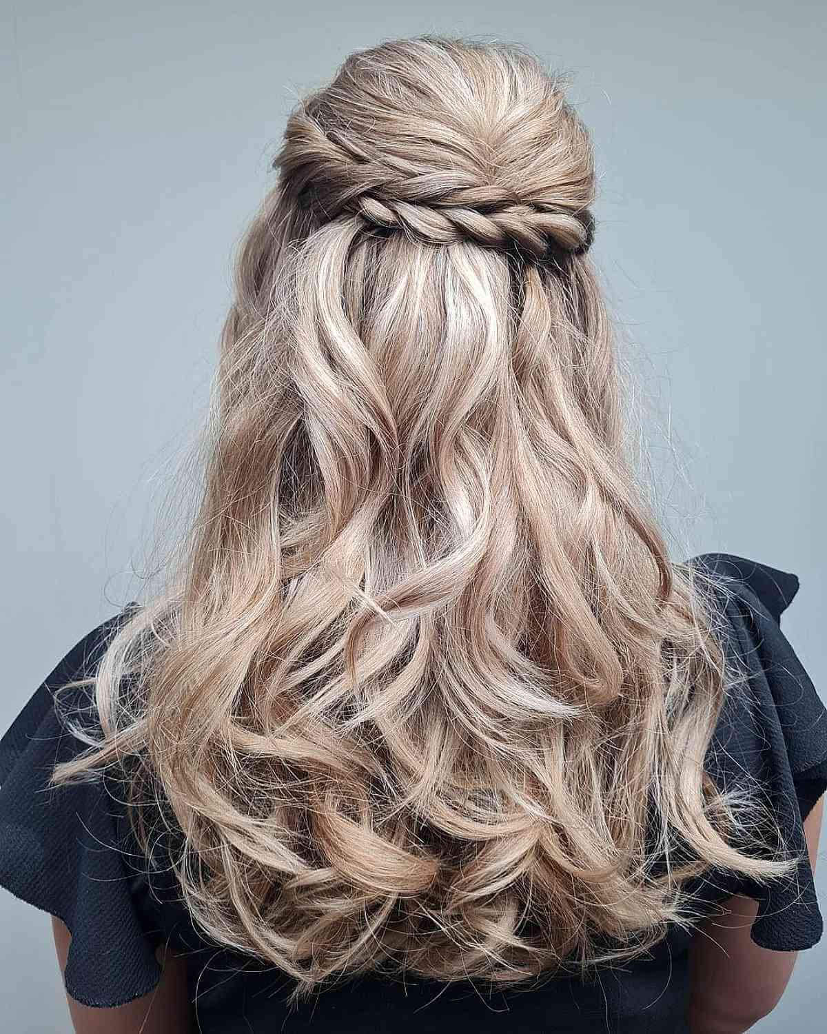 Ash Blonde Half-Up Braids With Waves Ash Blonde Half-Up Braids With Waves — Classy Dance Hair