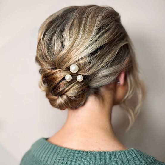 Mid-Back Twisted Updo With Pearl Pins Mid-Back Twisted Updo With Pearl Pins — Classy Dance Hair