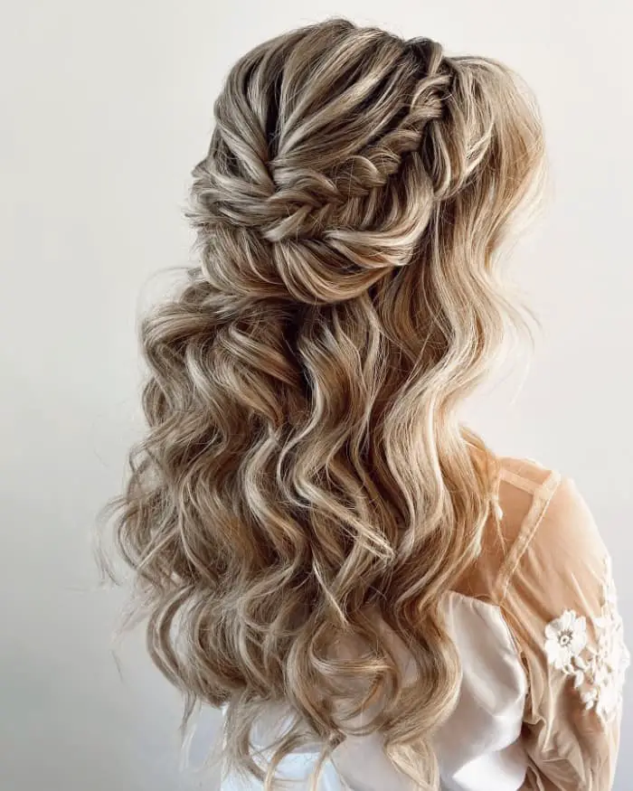 Half-Up Braided Crown With Loose Waves Half-Up Braided Crown With Loose Waves — Classy Dance Hair