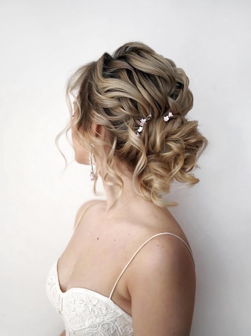 Blonde Curly Updo With Braided Accents and Pins — Classy Dance Hairstyles