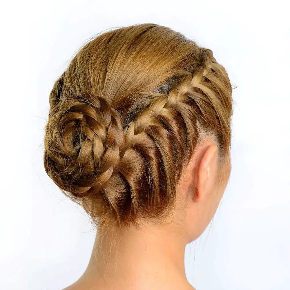 Light Brown Braided Updo Into Low Bun, Mid-Back — Classy Dance Hairstyles