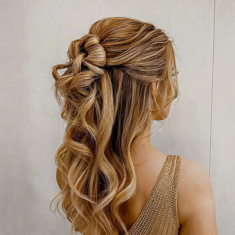 Blonde Half-Up With Twisted Knot And Curls — Classy Dance Hairstyles