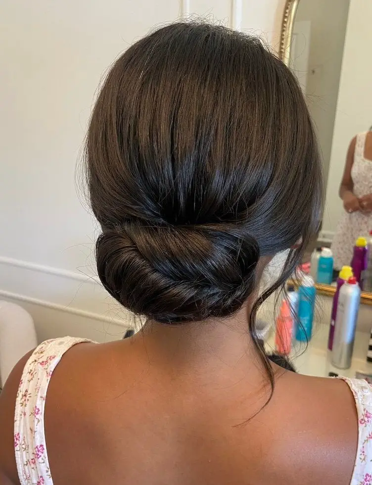 Thick Dark Brown Sleek Low Bun — Classy Dance Hairstyles